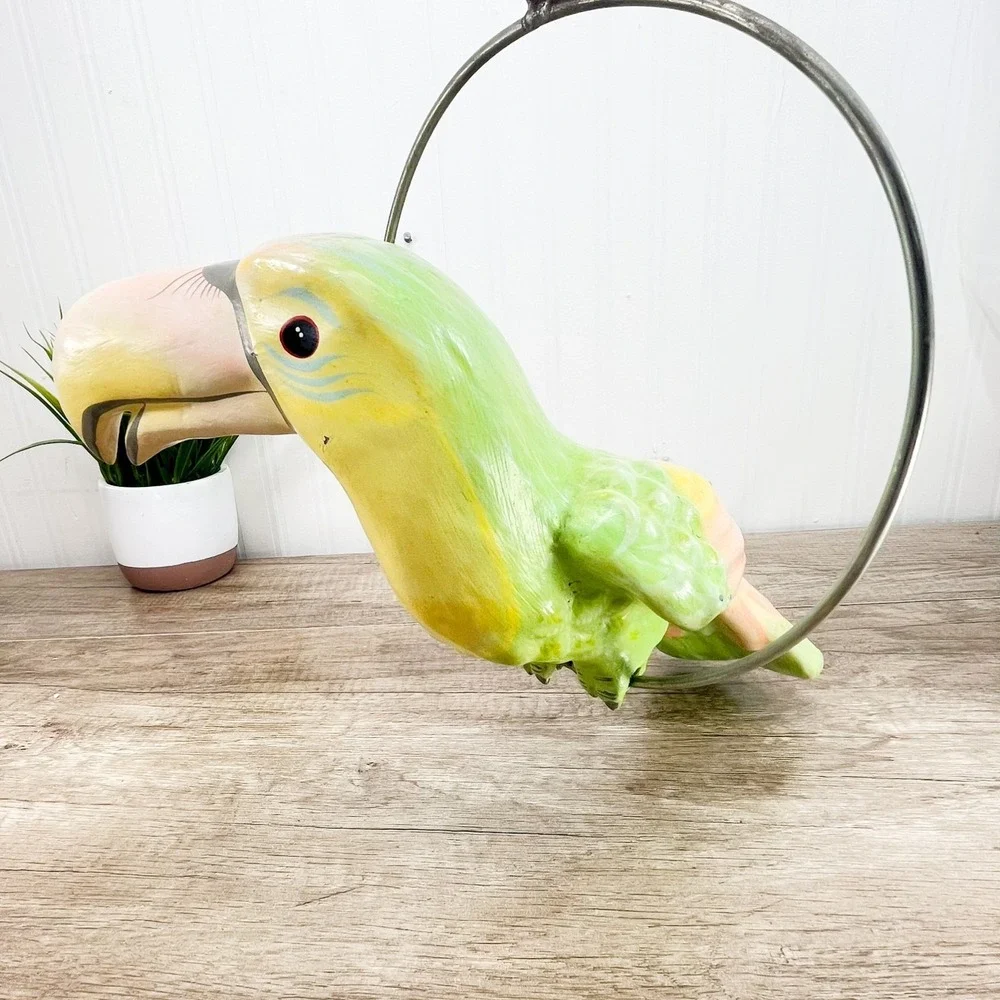 VTG Toucan Parrot Hand-Painted‎ Signed Sculpture Paper Mache Bustamante Style